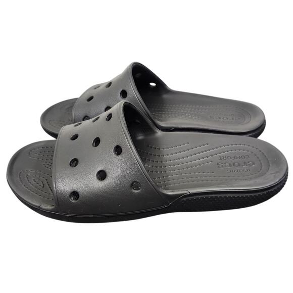 CROCS MENS 11 WOMEN 9 SLIDE SANDAL BLACK OUTDOOR WATER PROOF ATHLEISURE GYM READ - Picture 3 of 7